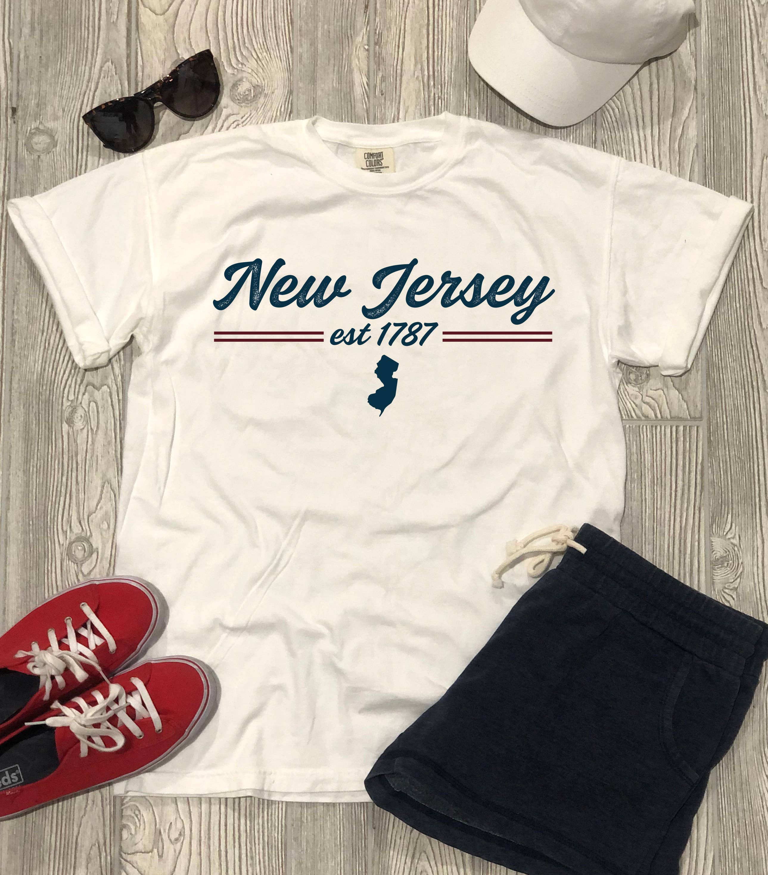 The Stately Shirt Co. – T-shirt estampada - Unissexo por atacado – Camiseta New Jersey Script1