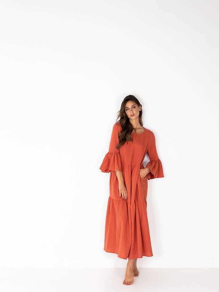 Robe Kave - robe longue en coton biologique pour la vente par Simplicitas