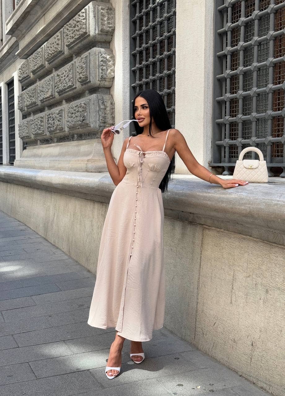 Standpoint Top – wholesale Dress – Women's – The Riviera Charm Lace-Up Midi Dress Summer Romance - 120222