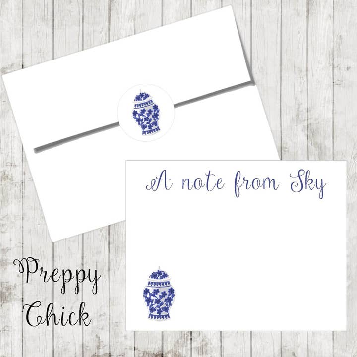 Tarjetas de notas personalizadas estilo preppy con jarrón de jengibre chinoiserie para venta al por mayor de Moman Sales, Inc.