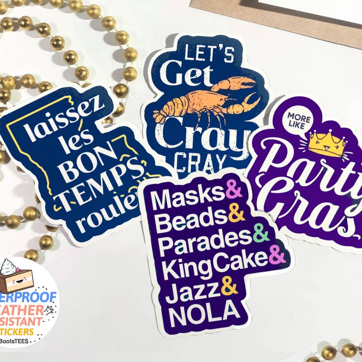 BootsTees - Wholesale Sticker - Party Gras Sticker, 3" Mardi Gras Decal WATERPROOF Nola