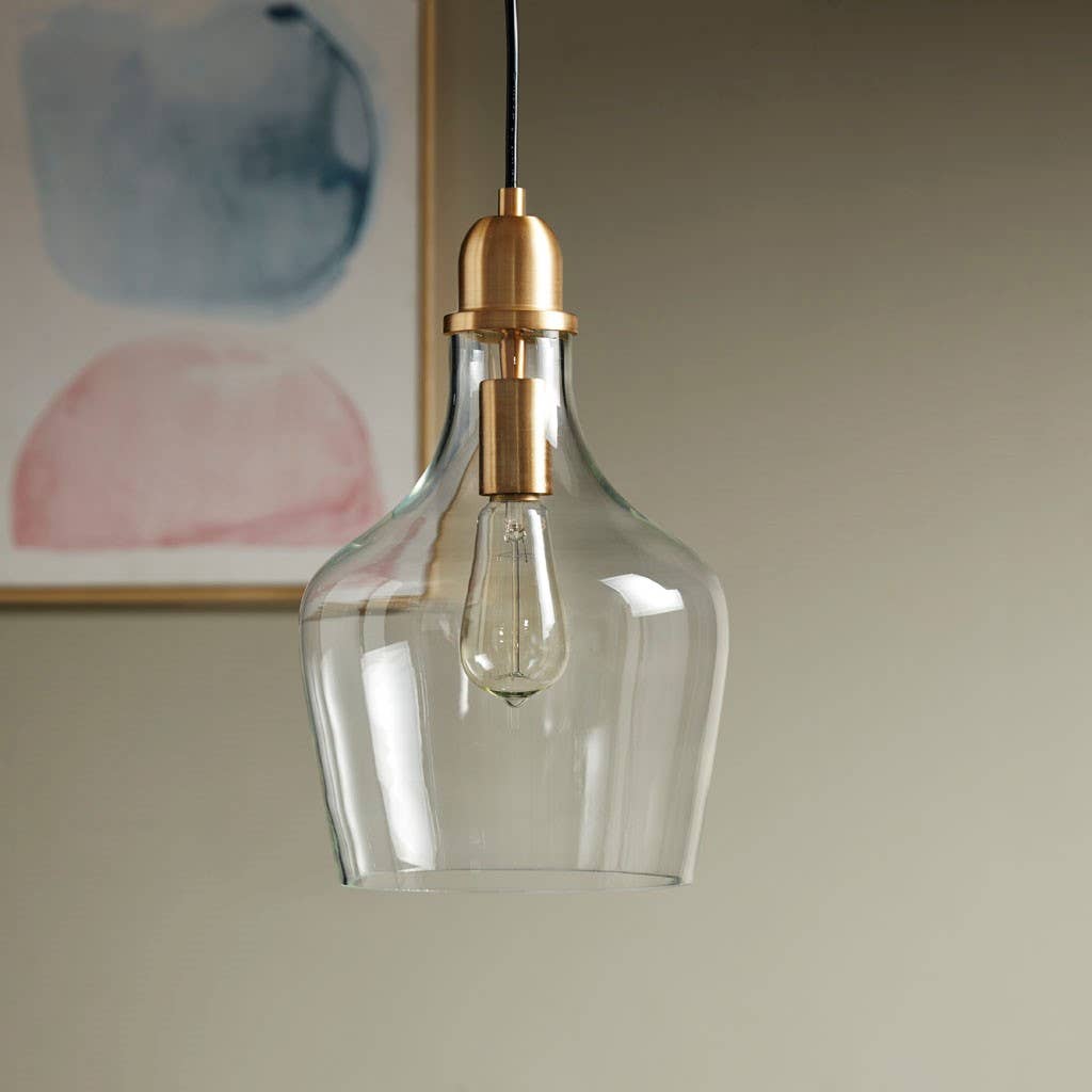 Olliix - Wholesale Chandelier/Hanging Light - Clear Bell Shape Glass Metal Pendant, Gold5
