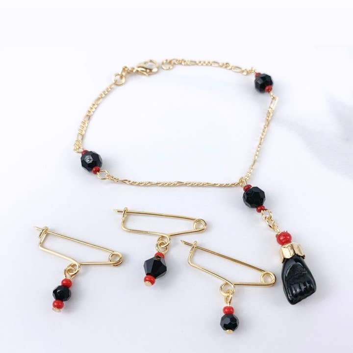 18k Gold Filled Azabache Baby Pin Brooch or Bracelet for wholesale by Luxus Accessories