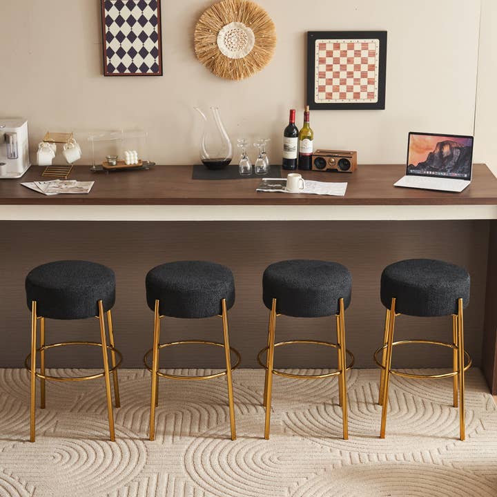 Orange County Decor - Wholesale Stool - 30" Tall, Round High Bar Stools, Set Of 2 Contemporary Upholstered Dining Stools For Kitchens, Coffee Shops And Bar Stores Includes Sturdy Hardware Support Legs Black Foam