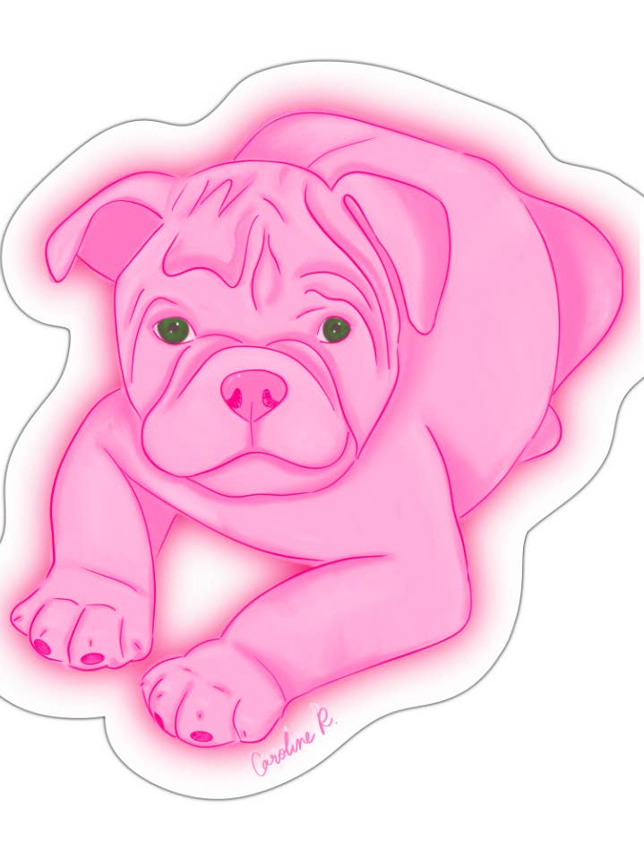 Rosafarbener Bulldog-Aufkleber für den Großhandel von Caroline Reece Designs