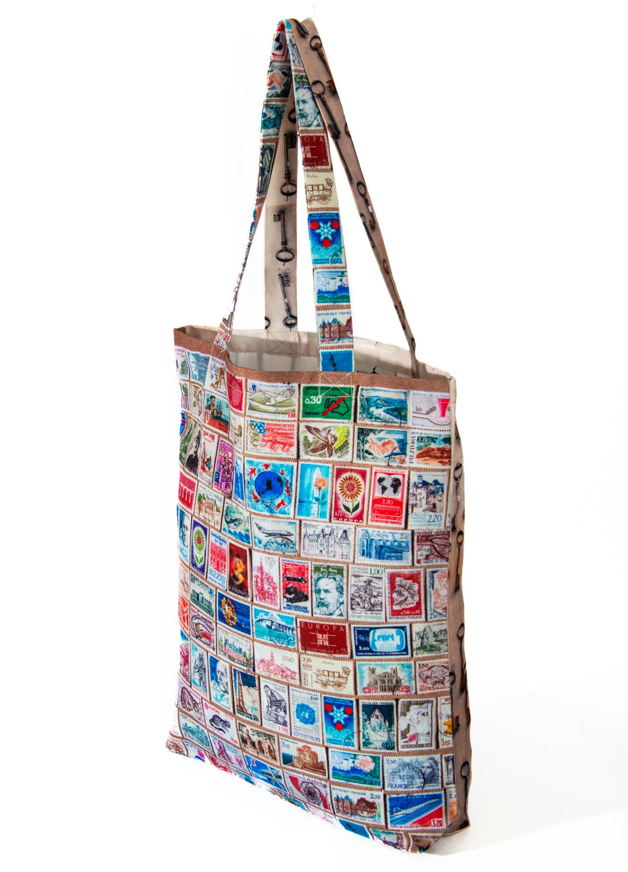 Maron Bouillie – wholesale Tote bag – Women's – Brocante tote bag “Keys and stamps”3
