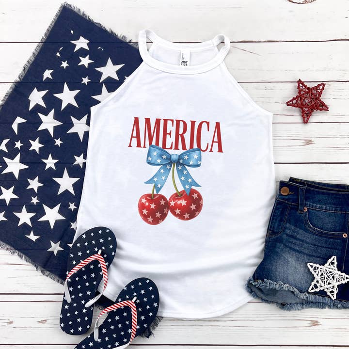 America Cherries Women's Patriotic Rocker Tank for wholesale by Trendznmore - Modern Graphic Apparel