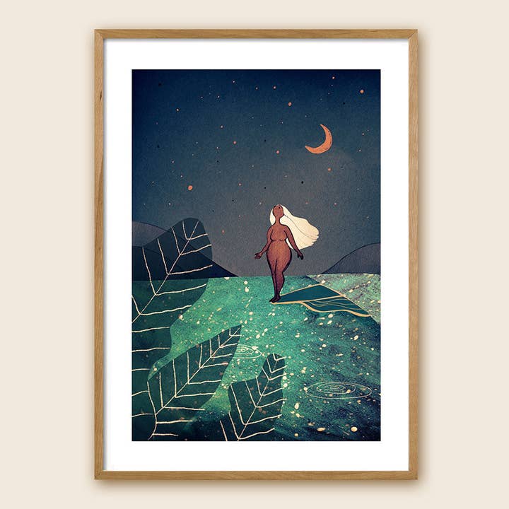 Stampa artistica Surfer Girl: «Night Surf» per la vendita all'ingrosso da parte di Maia Walczak