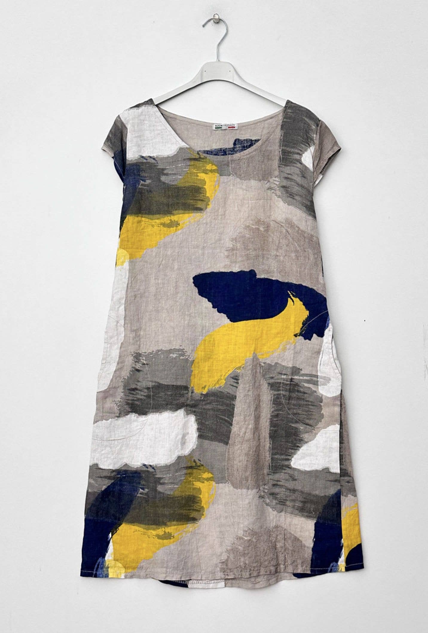 Happy look - Wholesale Dress - Women's - Short sleeve abstract printed linen short dress 19