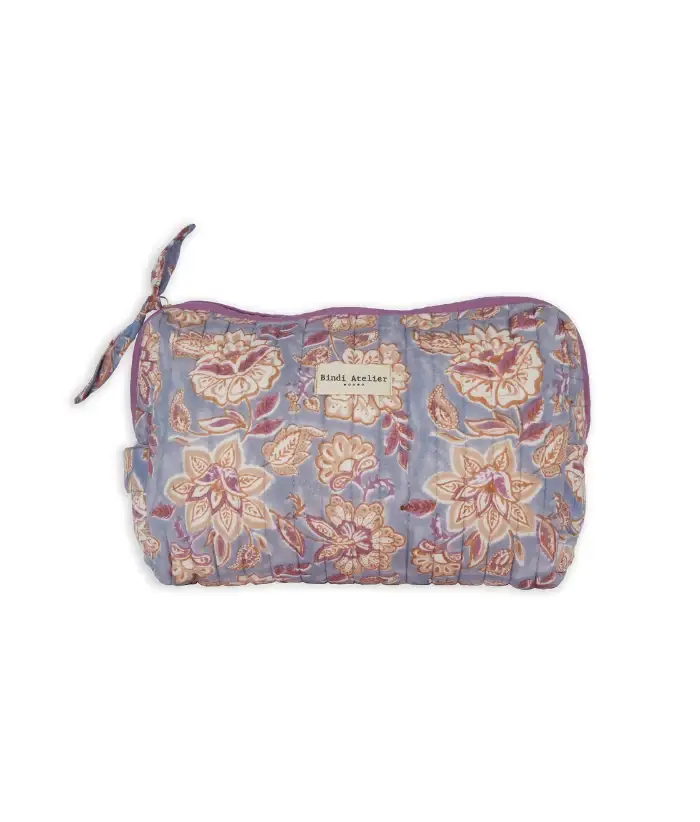 Bindi Atelier - Wholesale Toiletry Bag - Women's - Quilted cotton toiletry bag with block print - Matira Azul0