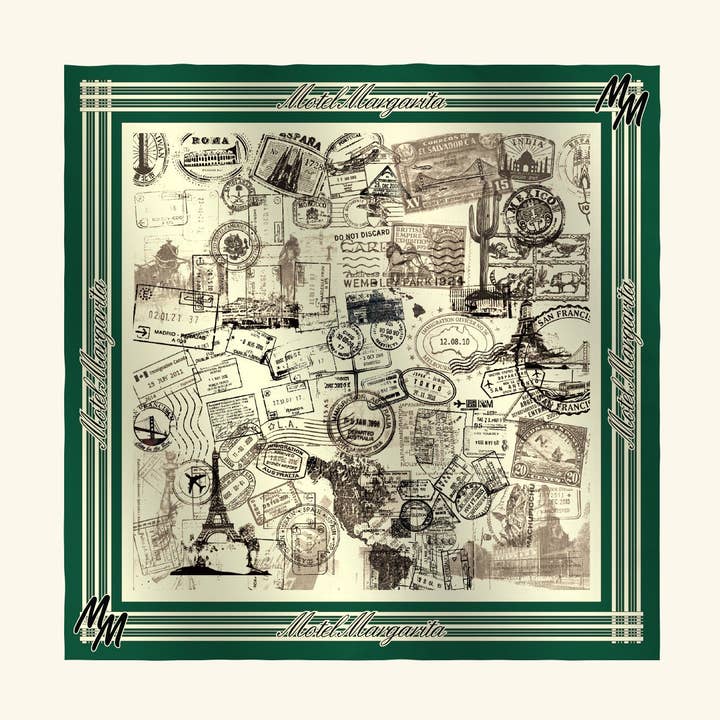 Passport Scarf - Bone/Green for wholesale by Motel Margarita