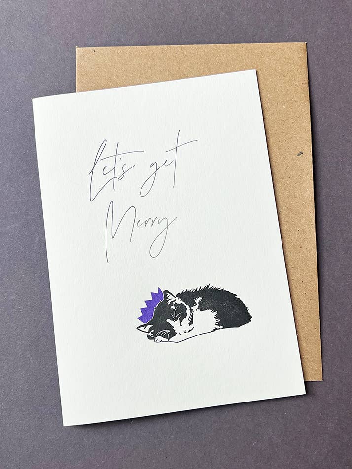 Carte Letterpress Chat de Noël pour la vente par Penguin Ink