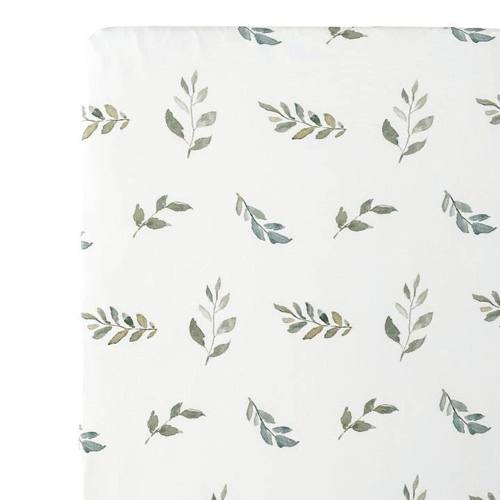 Bamboo Premium Fitted Crib Sheet - Green Leaves for wholesale by Harp Angel Boutique