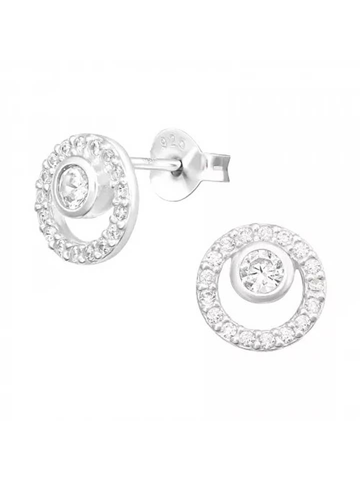 Sterling Silver Circle Stud Earrings & Cubic Zirconia - SS for wholesale by Zoey Simmons