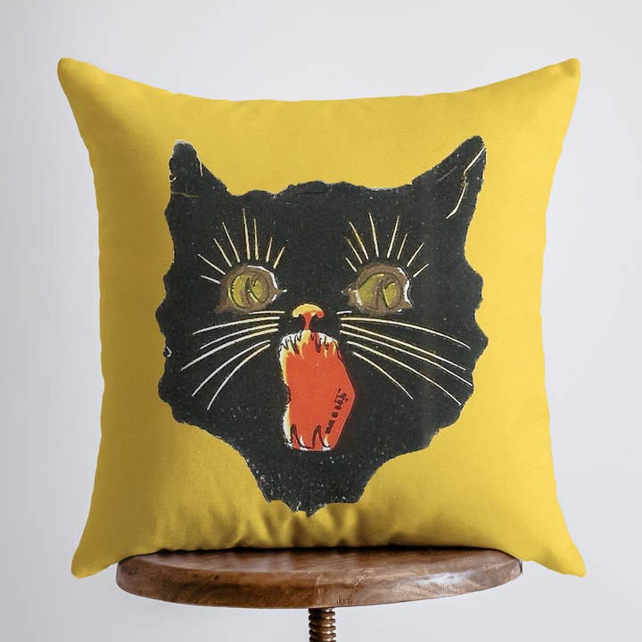 Vintage schreeuwende Halloween-kat | Herfstdecor | Spookachtig voor wholesale door UniikPillows