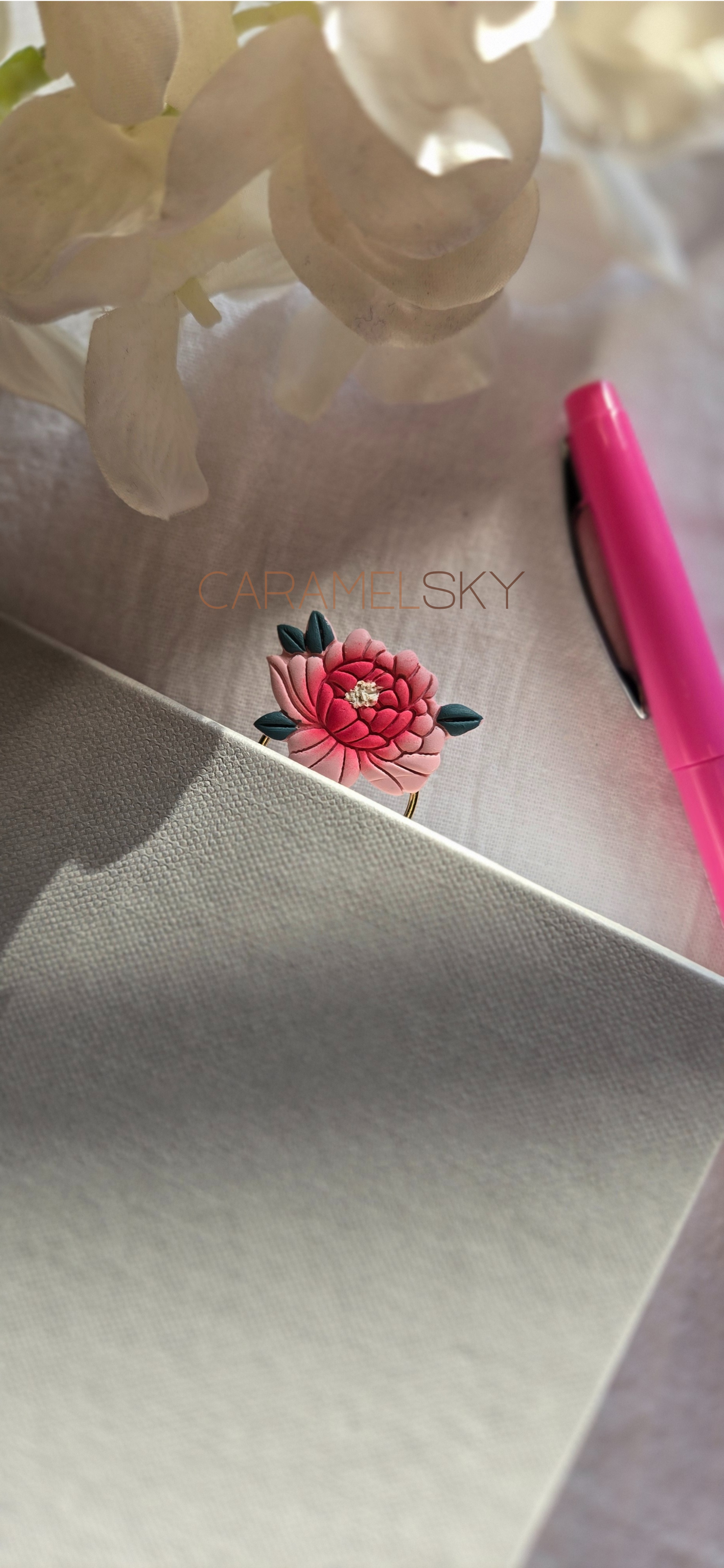 Caramel Sky – wholesale Bookmark – Handmade Peony Flower Paperclip Bookmark, Clay Bookmark7