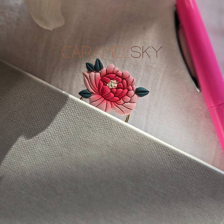 Caramel Sky - Wholesale Bookmark - Handmade Peony Flower Paperclip Bookmark, Clay Bookmark7