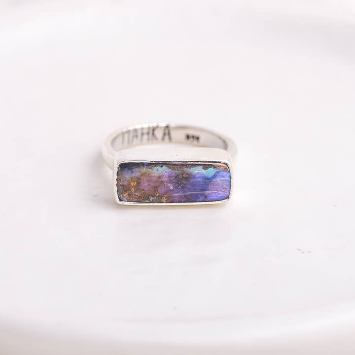 Horizontal Luminous Ring ◇ Australian Opal ◇ Size 6 for wholesale by Mahka Jewelry