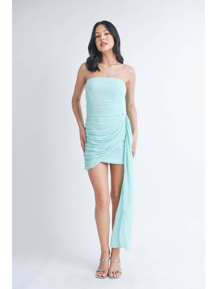 Klesis - Wholesale Dress - Women's - ID7831 RUCHED WRAP SIDE DRAPE DETAIL TUBE MINI DRESS