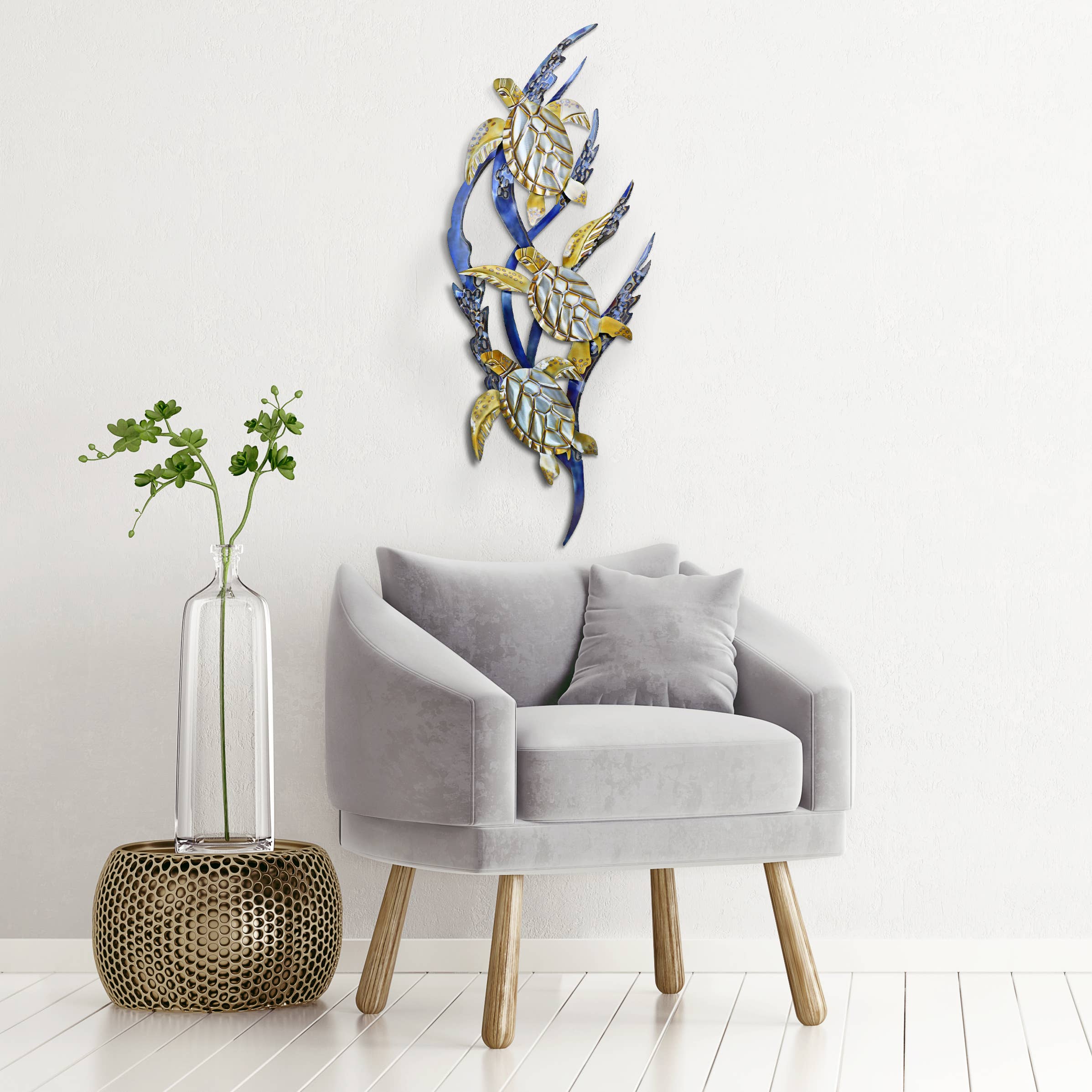 Copper Art - Wholesale Wall Accent - Sea Turtles in Kelp  (Stainless Steel)2