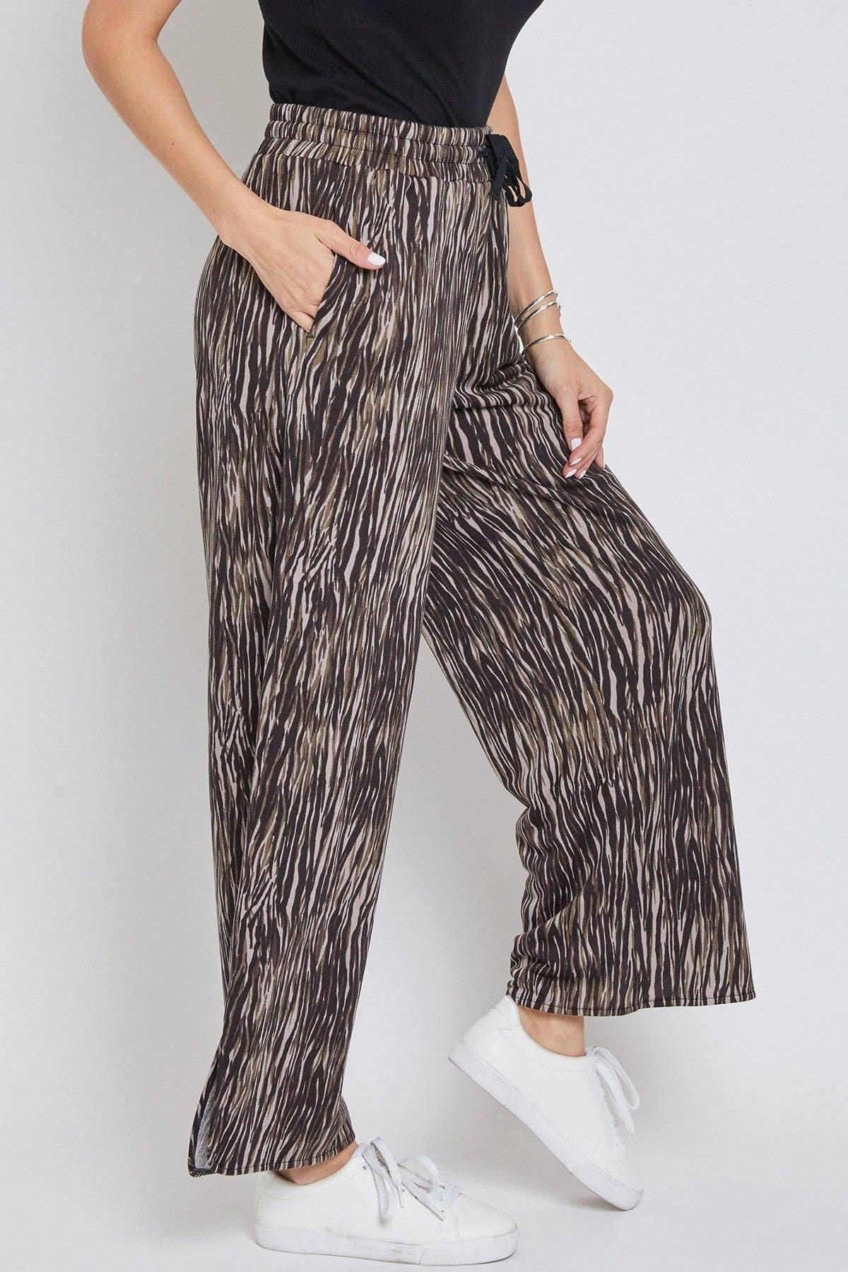 YMI - Wholesale Pants - Women's - Drawstring Wide Leg Pant with Side Slit-WP1087FR10