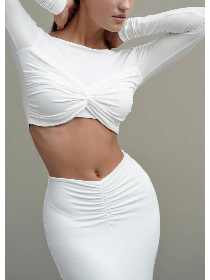 Hvid Elegant ShirRed Maxi Nederdel & Crop Top Sæt - Hvid for engroshandel på Faire