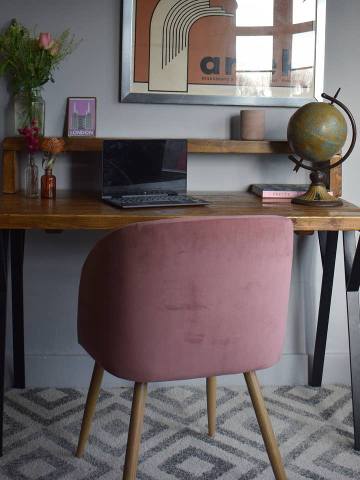 Industrial Reclaimed Pine Desks with Black Steel Legs - Mid-Century Modern Home Office Furniture Riser Shelf for wholesale by James's Workshop