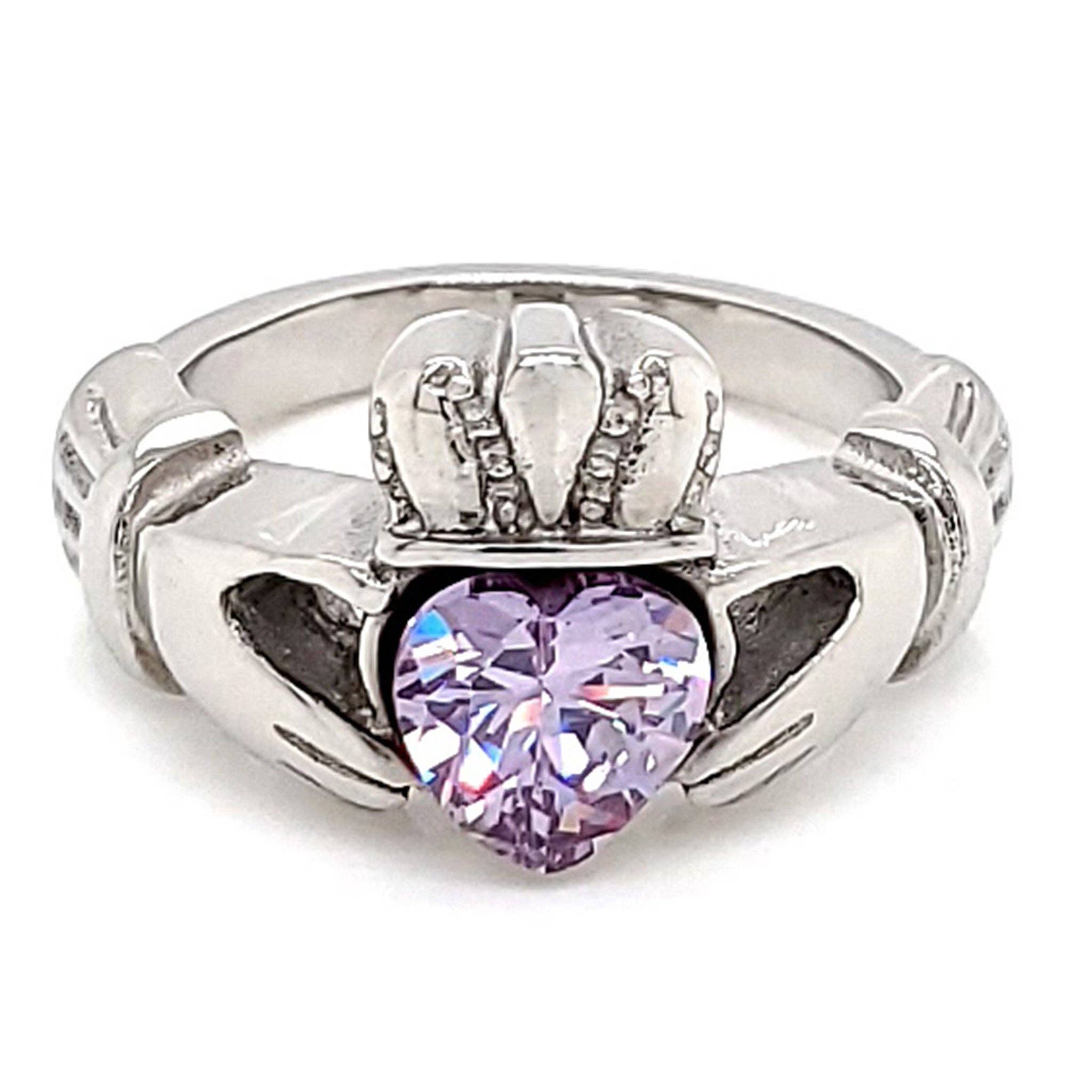 WJW – wholesale Multi-stone ring – White Gold over Brass Claddagh with CZ Birthstone Ring 16