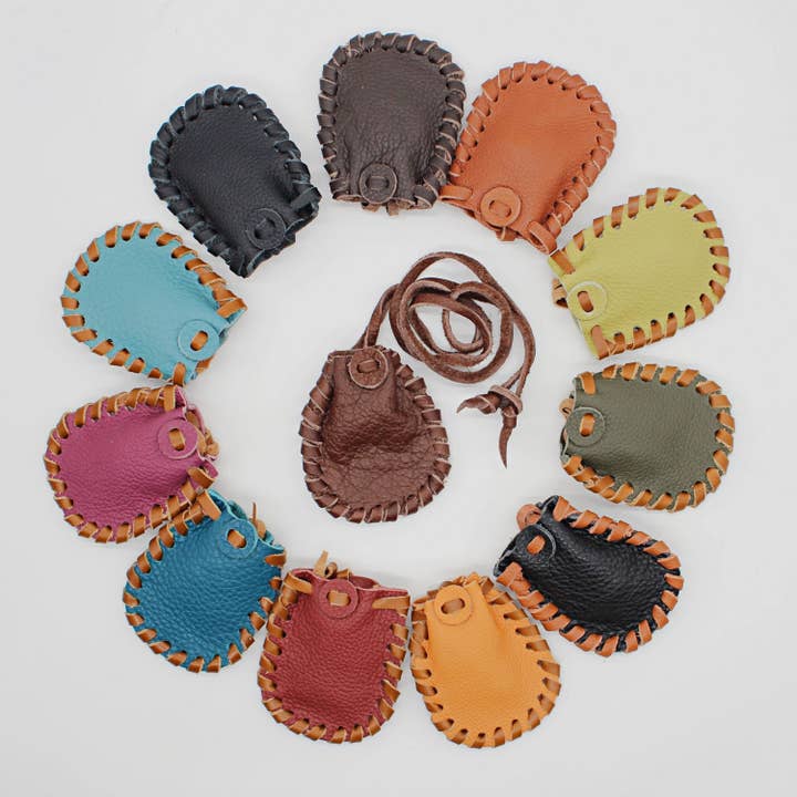 Handmade leather medicine bag with adjustable leather cord(6 pack) for wholesale by Atlas Goods By Your Needs Company