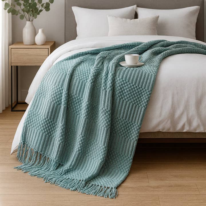 Sage Green Waffle Stripe 50x60 Inch Throw Blanket for wholesale by Fennco Styles