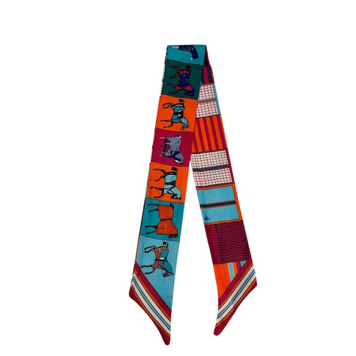 Twilly Scarf (BLUE/ORANGE HORSE) for wholesale by Camel Threads