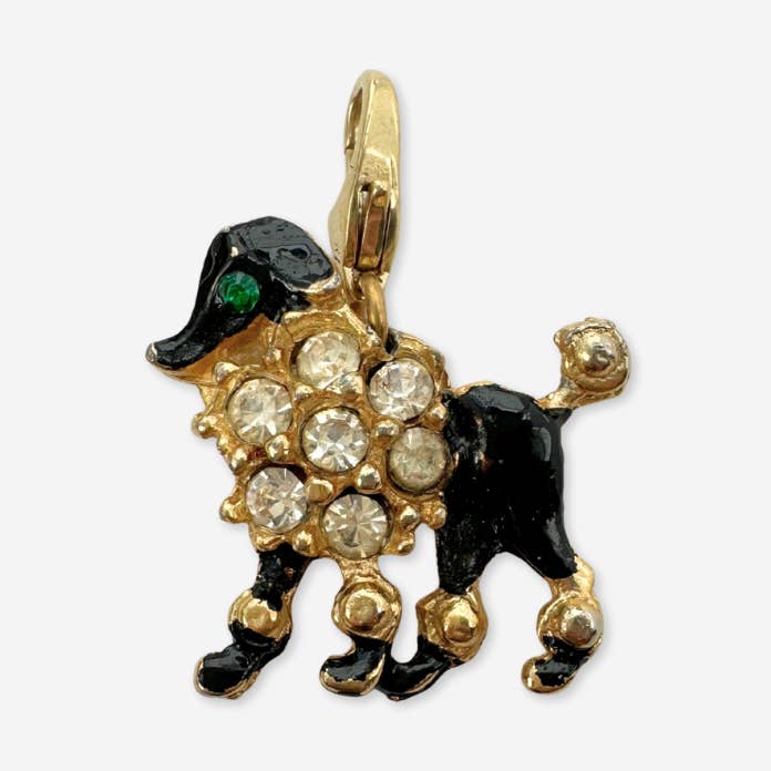 Ciondolo barboncino vintage in oro e strass nero per la vendita all'ingrosso da parte di Lulu’s Petals