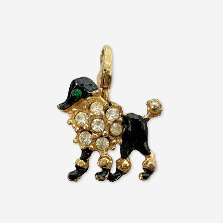 Vintage gold and black rhinestone poodle charm for wholesale by Lulu’s Petals