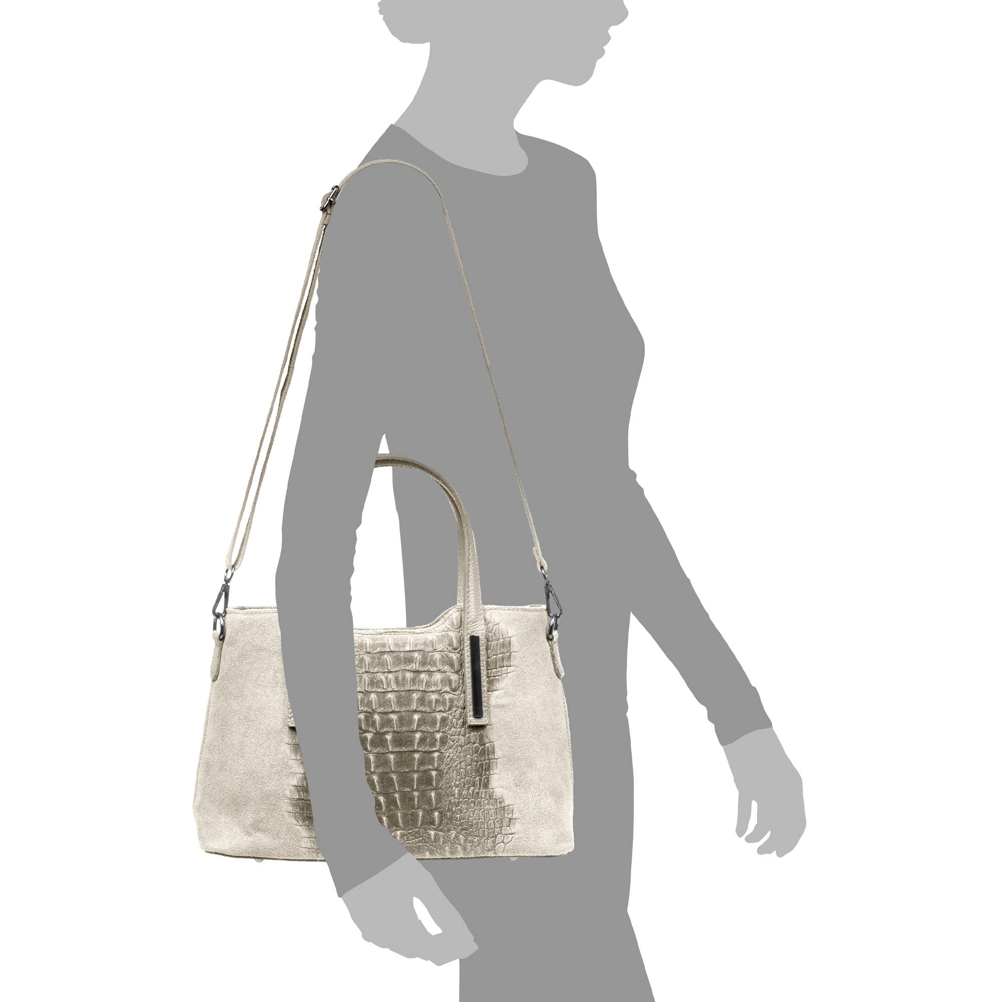 FIRENZE ARTEGIANI - Vente Sac à main avec poignée sur le dessus – femme - Fiesole sac cabas Femme. Cuir véritable Suède Crocodile.9
