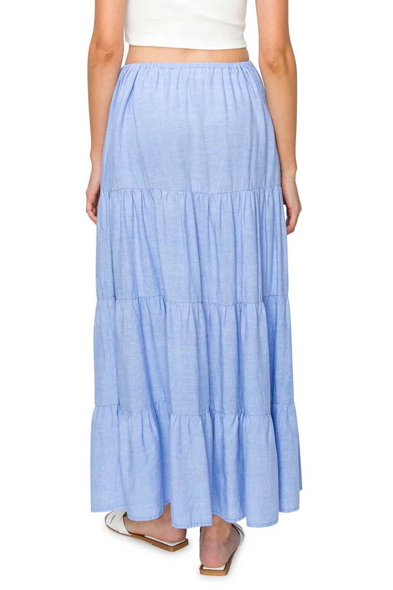 Cali1850 - Wholesale Skirt - Women's - CALI1850 FLOWY TIERED MAXI LINEN SKIRT / 52454JLN6522