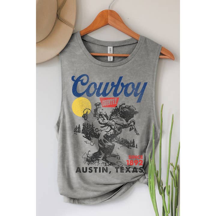 COWBOY AUSTIN TEXAS MINERAL GRAPHIC TANK TOP for wholesale by HRTandLUV