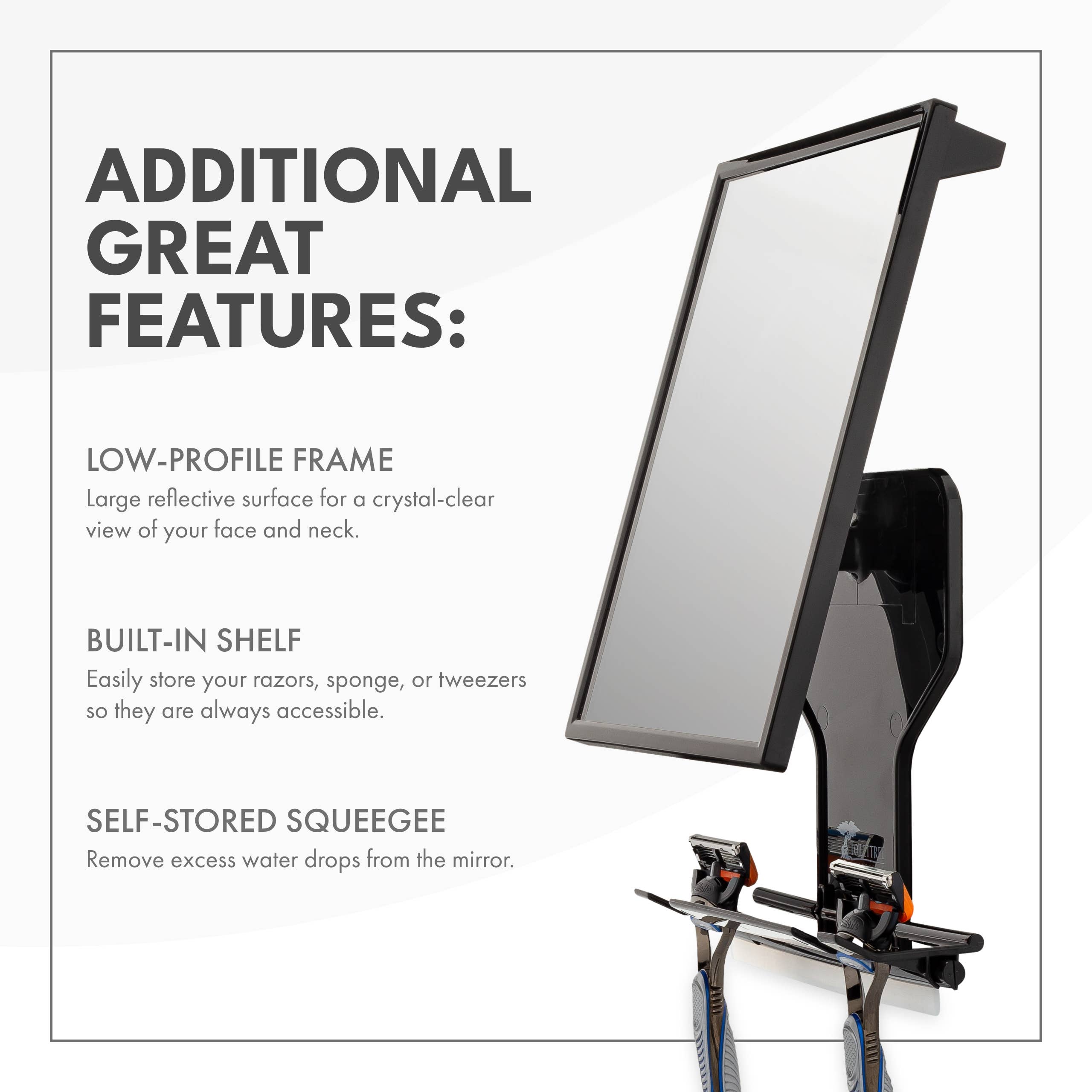 ToiletTree Products - Wholesale Bathroom Mirror - Deluxe Fogless Shower Mirror with Shelf and Squeegee6