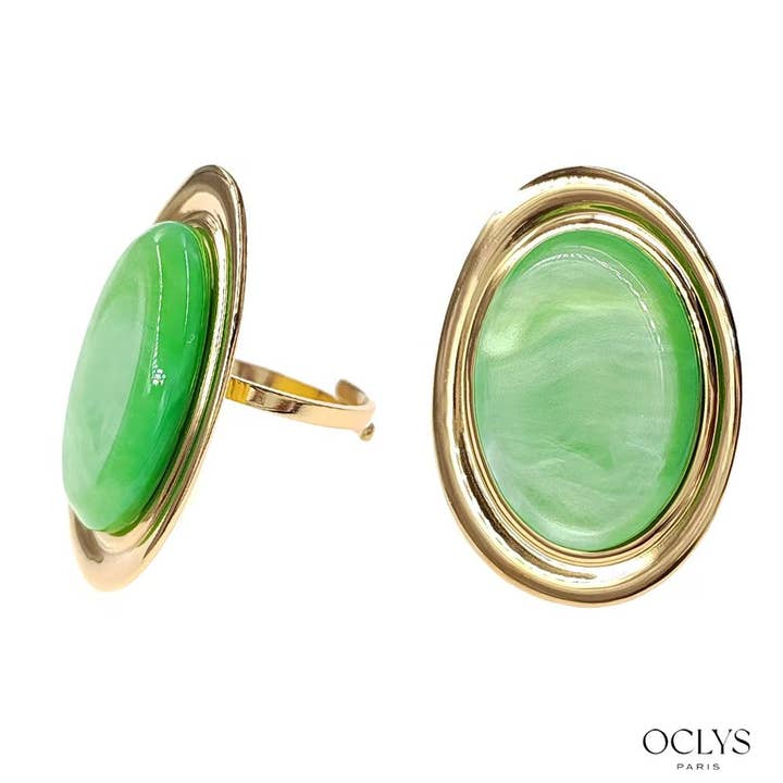 Oclys - Wholesale Cocktail/Statement Ring - Colorful oval resin ring in gold stainless steel Viji1