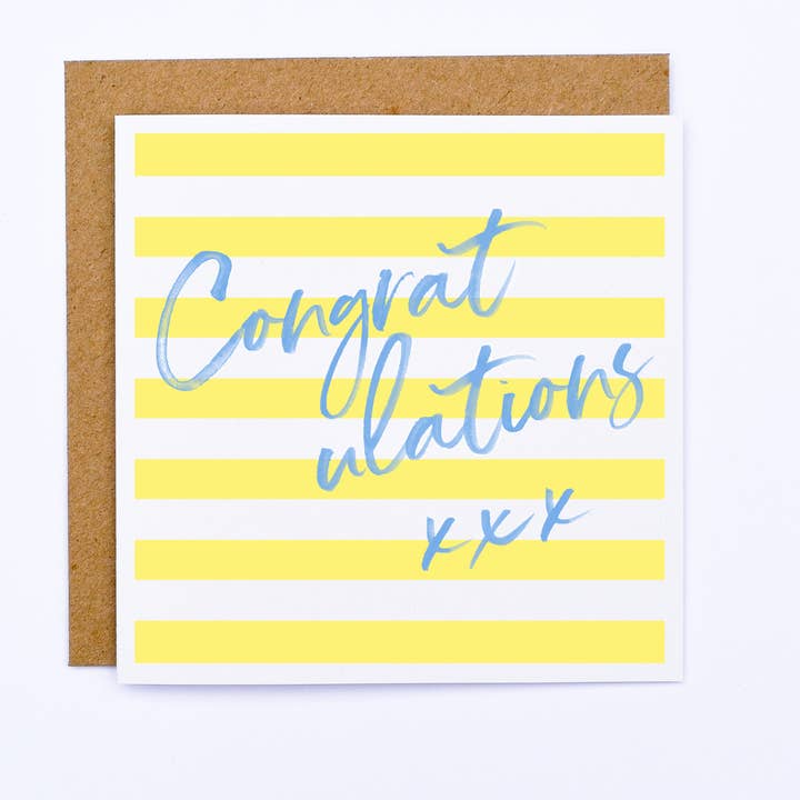 Congratulations Breton Stripe Card - Yellow for wholesale by Hands & Hearts