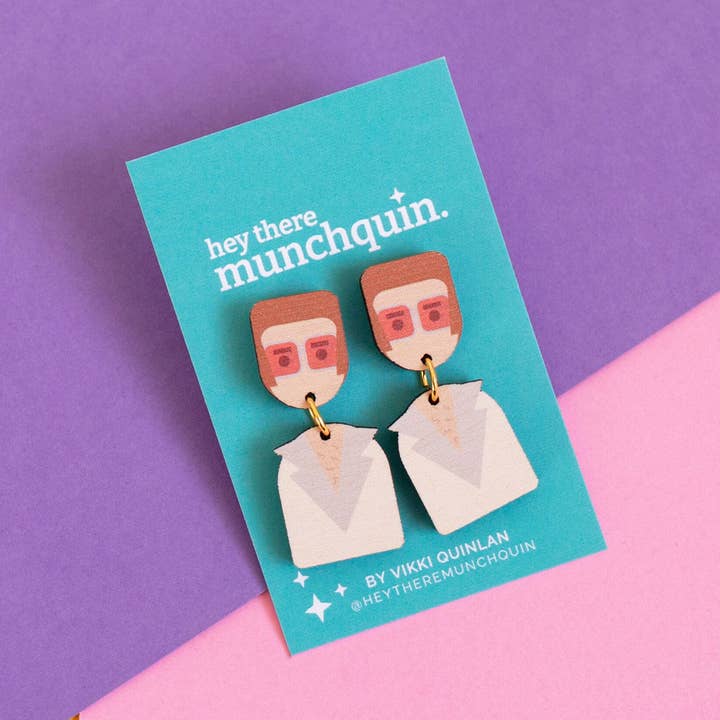 Eco-friendly wooden dangle earrings - inspired by Elton for wholesale by Hey There Munchquin