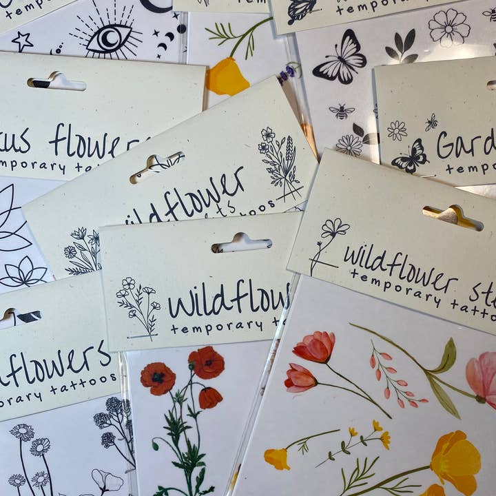 The Raven’s Edge Studio - Wholesale Temporary Tattoo - Wildflower Temporary Tattoos: Black and White Floral Designs2