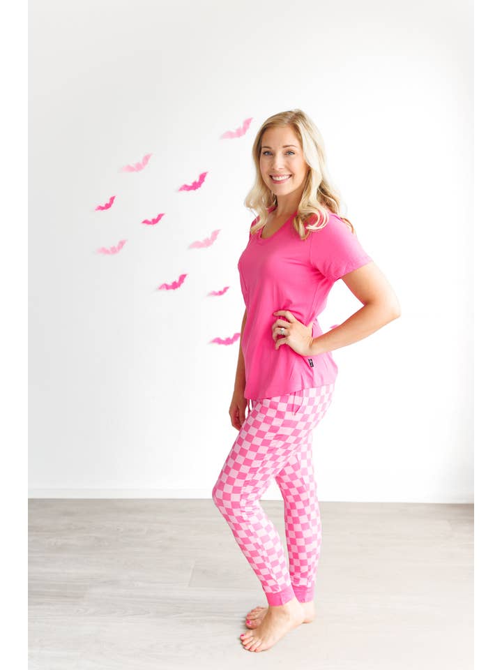 millie + roo LLC - Wholesale Lounge Sweatpants/Joggers - Women's - MAMA JOGGERS- Pink Check1