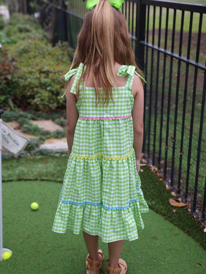 Posh Pickle - Wholesale Dress - Kids - Fore! Girls' Tie Shoulder Gingham Tiered Dress