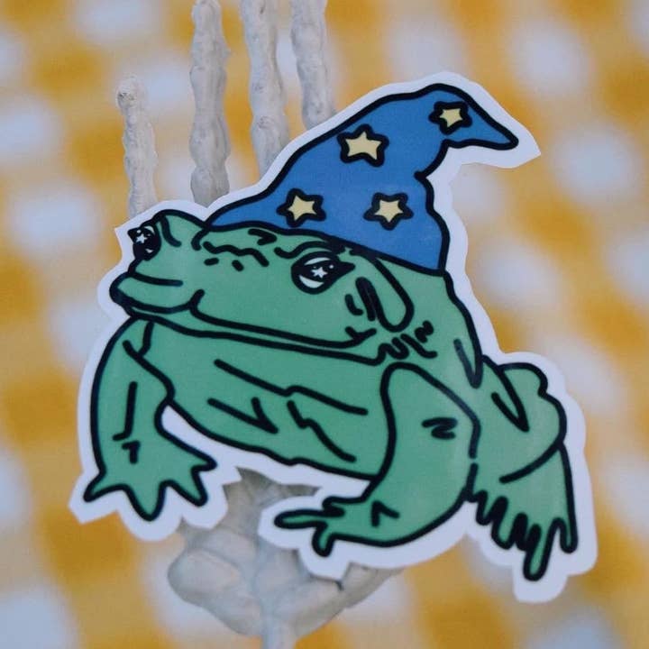 Autocollant en vinyle Wizard Frog, adorable autocollant en forme de grenouille, imperméable pour la vente par Toadstool Creations