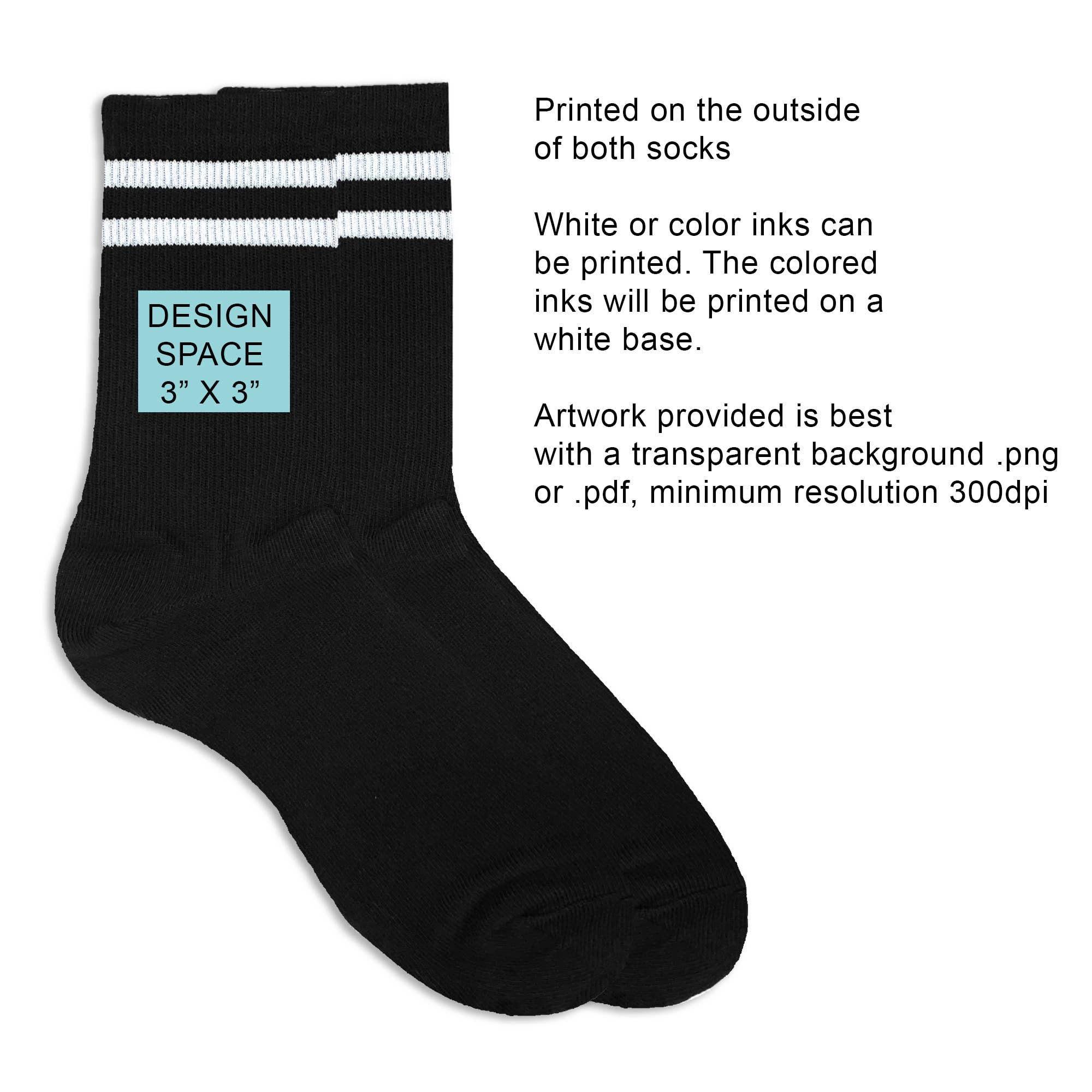 Sockprints - Wholesale Socks - Unisex - Custom Printed Black White/Stripe Ribbed Crew Socks2