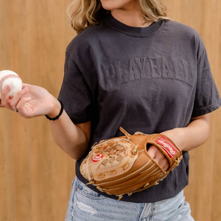 Embossed Embroidery/Printed Tone on Tone Comfort Colors Tee - Play Ball (sd) - Custom Number (back) for wholesale by Little Mama Shirt Shop