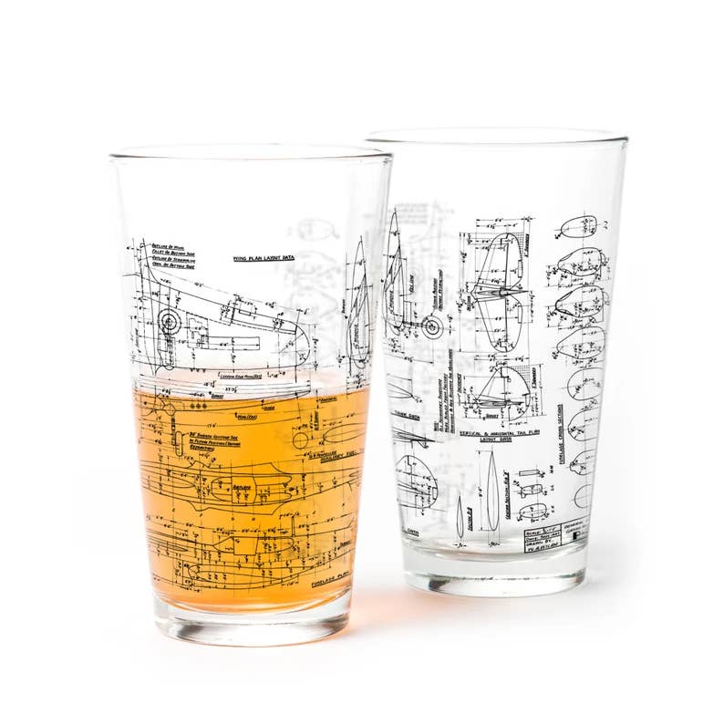 Black Lantern - Wholesale Beer Glass/Mug - Vintage Airplane Diagram Pint Glasses