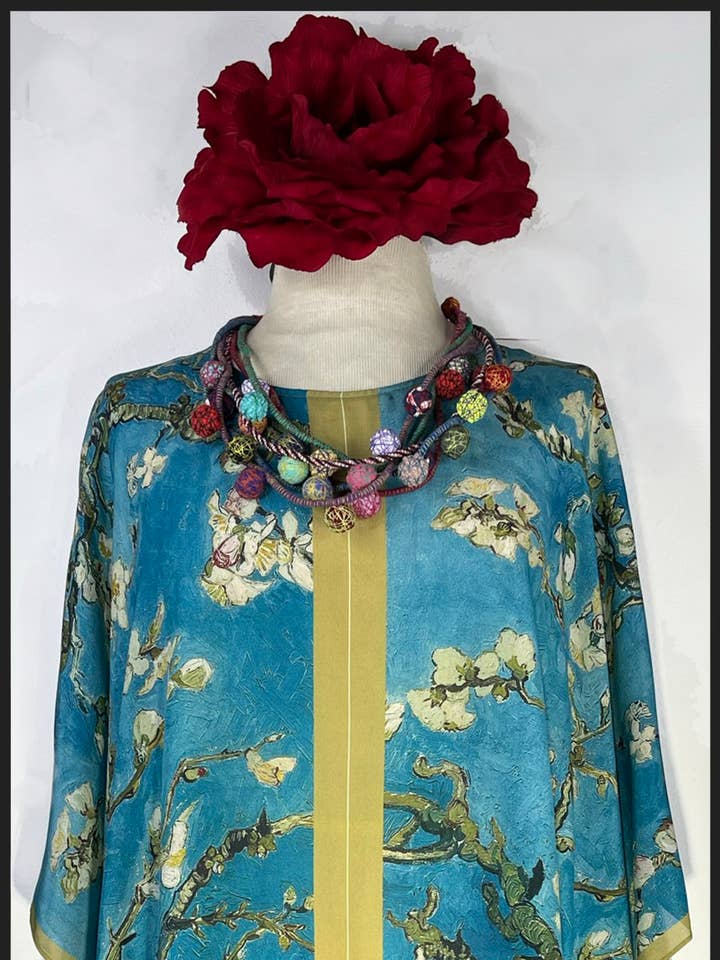 Almond Blossom Silk Long Tunic for wholesale by Cocoon House LLC