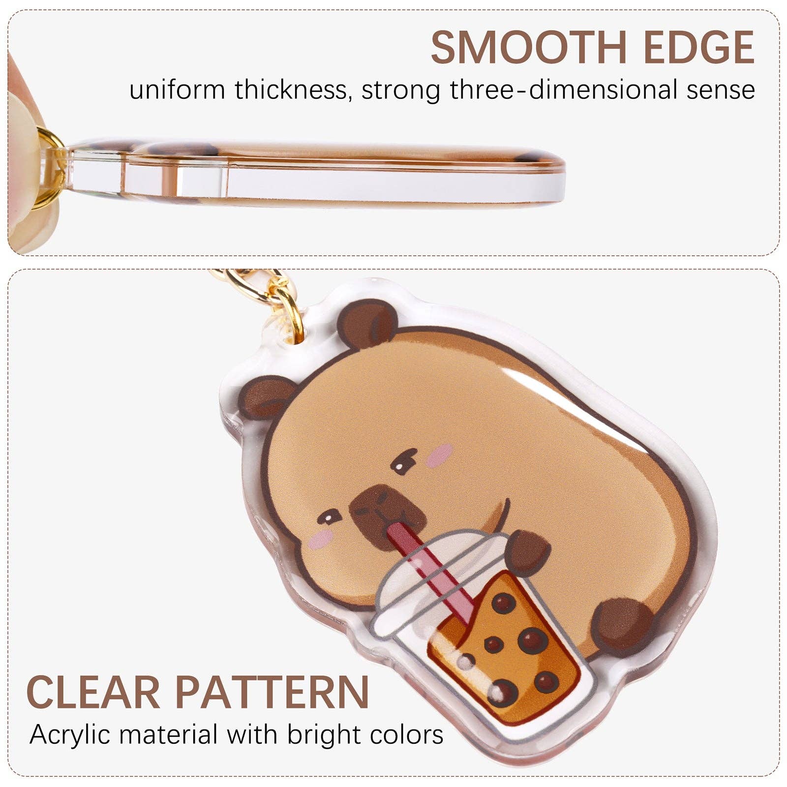 CapyFun - Wholesale Keychain - Women's - Capybara Acrylic Keychain Cute Kawaii Dumpling Boba Tea Coffee Ice Cream Reading Orange Ramen Foodie Hot Pot Holiday Gift For Her44