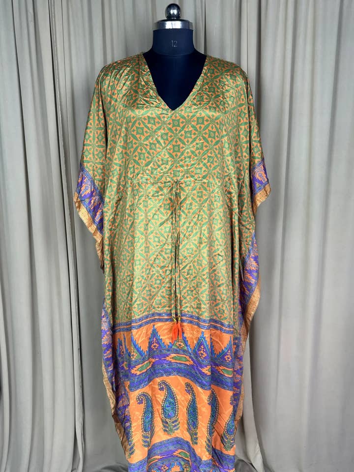 Recycle Sari Kaftan Resort Wear Caftan Beach Wear Cover Up ! for wholesale by The Eastern Loom